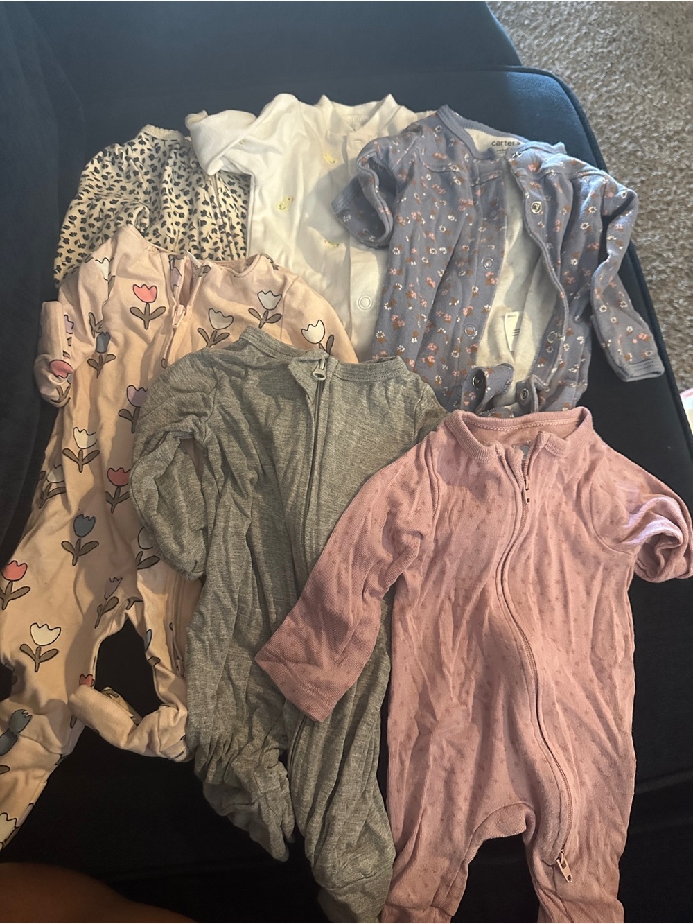 One-Piece Sleepers - Pink, Gray, White, Purple, Blush 6 piece bundle